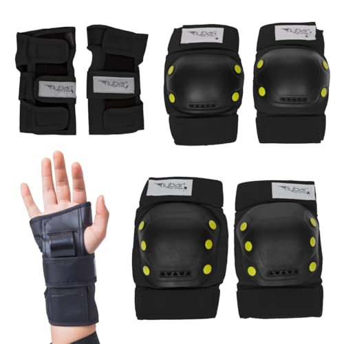 Image of Flybar Knee and Elbow Pads, Wrist Guards Protective Safety Gear Set - Multi Sport Protection for Skateboarding, BMX, Pogoing, Inline Skating, Scooter - Kids, Teen & Adult Sizes (Yellow, Medium)