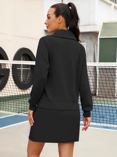 Women's 2 Piece Skirt Sets Athletic Tennis Skorts Tracksuit Half Zip Long Sleeve Sweatshirt Casual Outfits4