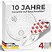 Produktbild Rauchmelder mit Magnethalterung 4er Set - Rauchmelder ohne Bohren und Schrauben mit 10 Jahre Garantie - Rauchmelder Magnethalter mit extra starken Klebepads