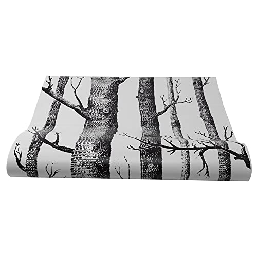 SuanQ Papel Tapiz de áRbol de Abedul Blanco Negro para Dormitorio DiseñO de Estar de Papel de Pared RúStico Bosque Bosque Fondos de Pantalla