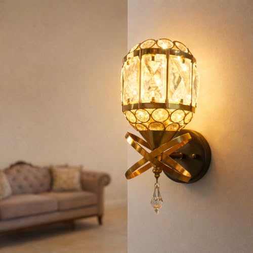 Image of SAH Contemporary Crystal Ring LED Wall Lamp Luxury Decorative 3 in 1 Color Changing Lighting Fixture with Sparkling Acrylic Accents Ideal for Stylish Home Decor, Living Room, Bedroom and Corridor