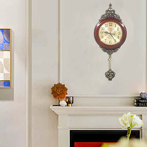 Rnuie Large Wall Clock With Pendulum Decor,Vintage Metal Silent Pendulum Clock Battery Operated For Living Room,Bedroom,Office Wall Decor(Wood Frame) #TOP3