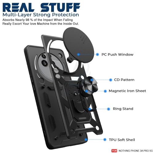 Image of AIBEX Back Cover for Nothing Phone 3(a) Pro 5G | D10 Tough Armor Case | Sliding Camera Shield | 360 Protection | Kickstand Ring Holder | Military-Grade Shockproof Bumper Case
