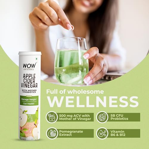 Image of WOW Life Science Apple Cider Vinegar Effervescent Tablet + Probiotics For Weight Management, Gut Health & Digestion - 15 Effervescent Tablets