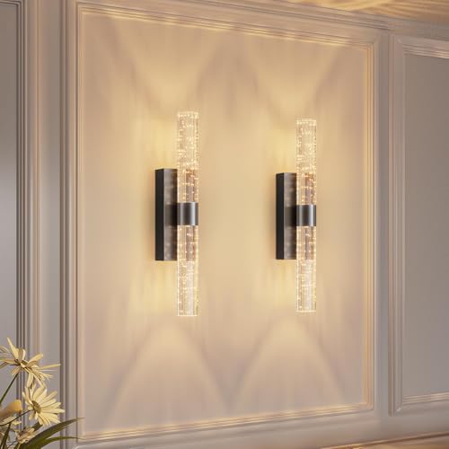 LED Battery Operated Wall Sconce Light Pack of 2, 12000mAh Rechargeable Battery Powered Wall Lighting Indoor Dimmable Wall Lamp Fixtures for Bedroom Living Room (Black)