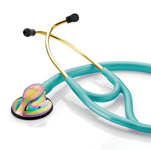 ADC Adscope 600 Platinum Series Cardiology Stethoscope with Tunable AFD Technology, 27 inch Length, Iridescent Metallic Caribbean