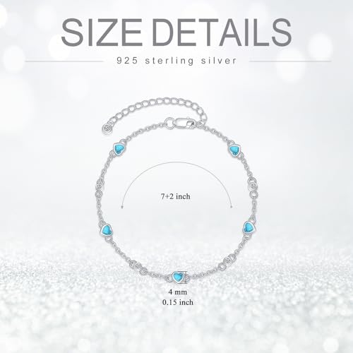 Image of HPQQ Anklet Bracelet for Women 925 Sterling Silver Natural Stone Chain Ankle Bracelet Beach Summer Fine Jewelry Birthday Mothers Day Gifts for Women Her Mom