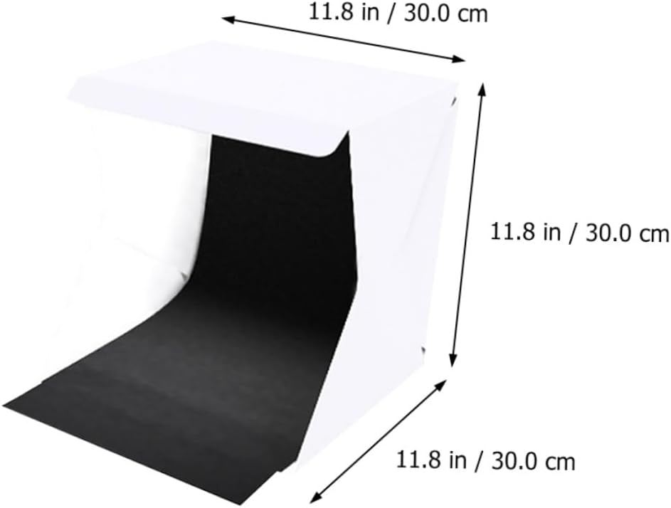 Portable Photo Box with LED Lights and Black White Backdrops, 30cm Foldable Photography Light Tent for Product Photography and Studio Shooting