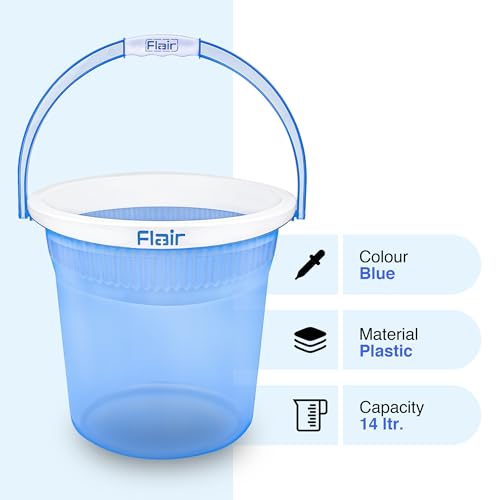 Image of FLAIR Estella Crystal 14 LTR T.Blue Set of 3 I Plastic Bathroom Bucket | Strong and Durable Water Storage Bucket | Sturdy and Easy Grip Handle | Ideal for Bathing and Everyday Use