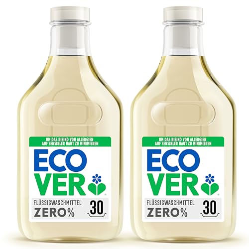 Ecover Zero Waschmittel, Flüssig, für Allergiker und empfindliche Haut, Waschmittel Flüssig, 2 x 30 Waschladungen, 2 x 1,5L