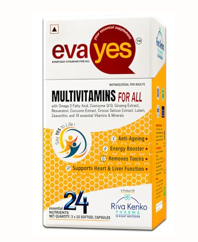 Image of Eva Yes Multivitamin for Men with Omega 3, CoQ10, Resveratrol, Ginseng, Saffron, Lutein & Zeaxanthin|Vitamin A, B-Complax, C, D3, E & K2-7| Support Stamina, Heart, Brain, Bone, Immunity & Metabolism