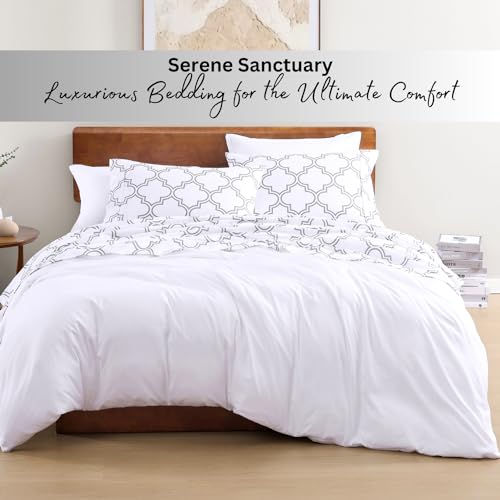 Image of LANE LINEN Eco Friendly 100% Organic Cotton Printed Twin Sheet Set, Soft & Comfy Hotel Style Percale Sheets, Low Pilling Naturally Temperature Regulating Cotton Printed Bed Sheet - Trellis Pattern