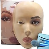 3D Makeup Practice Face Board,Silicone Makeup Mannequin Face, Reusable Beginners to practice eyesmakeup Face Eyes Silicone False Cosmetologist,Makeup Artist Full Face Practice Eyelash Eyeshadow Eyeliner Simulation.