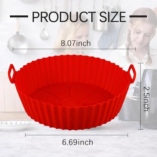 Image of Silicone Air Fryer Basket with Handles | Non-Stick Reusable Air Fryer Liner | Oil-Free Healthy Cooking | Easy Clean Heat Resistant Food Basket (MIDIUM, 1, Count)