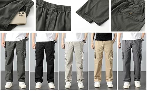 Adorlina Pants for Men, Flexrover Ultra Comfort Flex Fit Multi-Pocket Durable Cargo Pant Casual Elastic Waist Tactical4