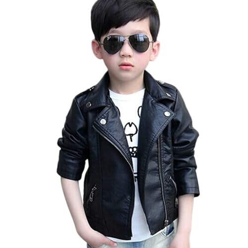 Boys Girls Black Leather Jacket Motorcycle Faux Leather Coat