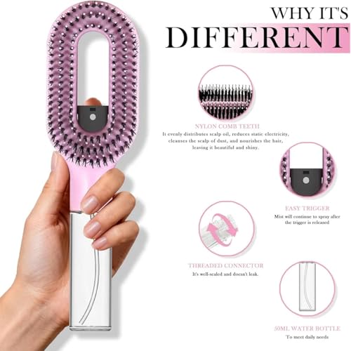 Image of 2-in-1 Spray Comb for Hair, Water Spray Detangling Brush with Built-In Mist Bottle, Anti-Frizz Wet Hair Brush for Men, Women & Kids Ideal for Long, Thick & Curly Hair (Beige)