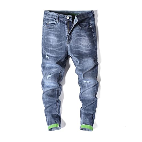 Jeans pantalon long bleu déchiré coupe slim ajustée pour la mi-saison
