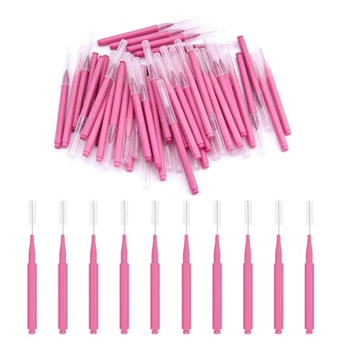 50 Micro goupillon cils brosse sourcil avec Capuchon Minibrosse cils pour Extensions de Cils goupillon sourcil pour Lamination de Sourcils Micro brosse a sourcils pour Femmes (Rose)