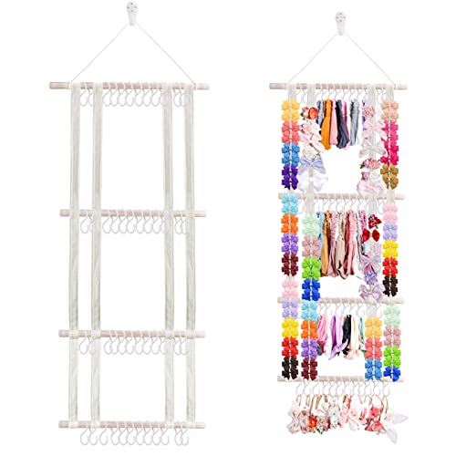 Image of cherrboll Hair Bows Holder Headband Organizer for Girls, Hair Clips Hanger Storage with Hooks, Wall Hanging Decor for Nursery Room