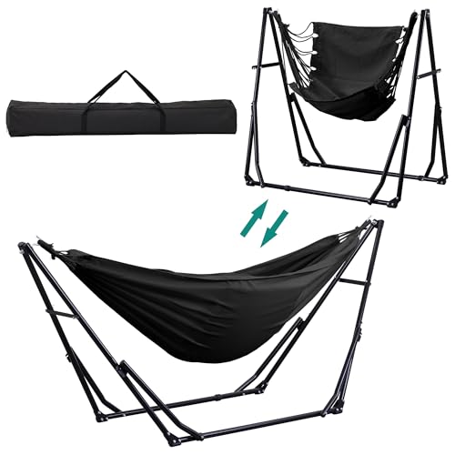 Best Portable Hammock Reviews: Top Lightweight Hammocks for Outdoor Adventures 5 Ainfox Hammock with Foldable Stand, 2 in 1 Hammock and Swinging Chair with Carrying Bag, Portable Camping Chair Suitable for Outside, Swing,Patio,Garden,Camping Trip Black