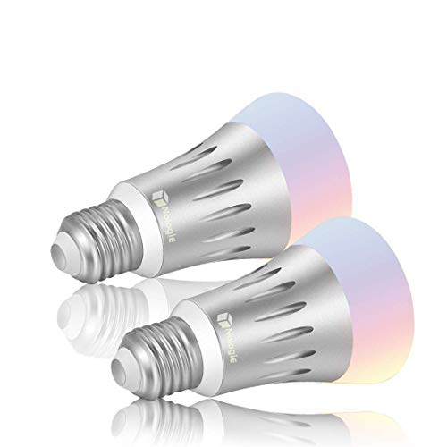 Nologie Bombilla WiFi Inteligente E27 Inalambrica LED 7W Luz Nocturna Regulable Inalámbrica RGBW,Control Remoto Compatible Alexa y Google Home Remotamente por dispositivos iOS/Android 2Packs