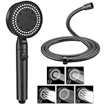 Shower Head and Hose, Powerful 5 Modes Black Shower Head, High Pressure Shower Heads with Stop Button for Adults Children Pets Home and Gym Use