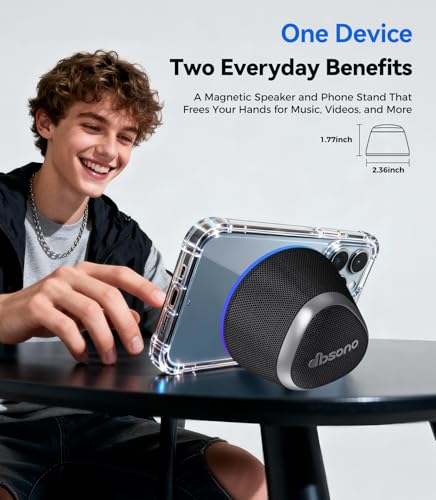 dbsono 2 in 1 Portable Magnetic Bluetooth Speaker, Phone Stand, Black - Image 3