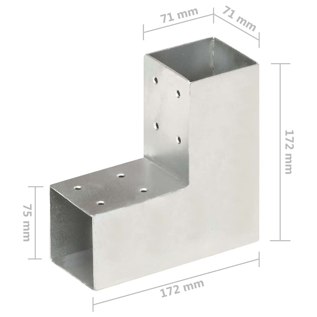 Generico Connettori per Pali a Forma di L 4 pz Metallo Zincato 71x71 mm,Articoli di ferramenta,Barriere e recinzioni,Pali e Assi per recinzioni-145454