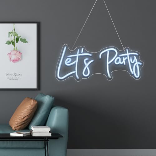 Image of Let's Party Neon Signs, Neon Light Sign for Wall Decor 20 x 9Inches Large LED Neon Sign Art Decorative Lights for Wedding Party Home Bar Store Festival, White