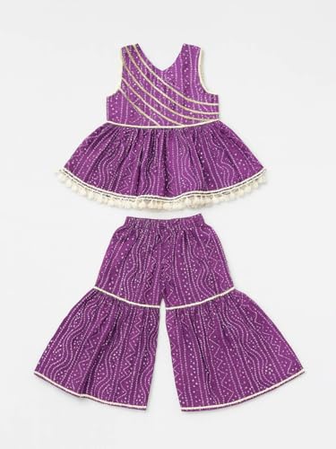 Image of Nautinati Girls Nauti Nati Girls Printed V Neck Pure Cotton Kurti With Sharara Dupatta