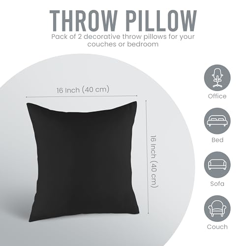 Utopia Bedding 16x16 Pillow Inserts, Set of 2, Black – Indoor Decorative Throw Pillows for Bed, Sofa & Couch – Soft, Supportive & Fluffy Cushion Inserts