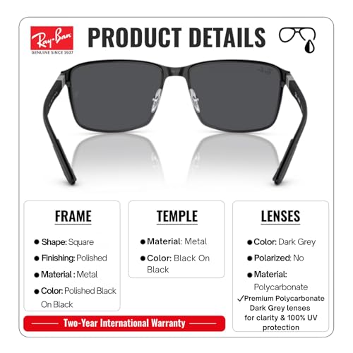 Image of Ray-Ban RB3721 Square Shaped Sunglasses for Men & Women with Official RAYBAN Eyewear Kit