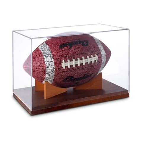 Football Display Case, Acrylic Football Case Display Clear with Built-in Football Display Stand Wood, UV Protected Memorabilia Display Box, Acrylic Display Cases for Football (No Assembly Required) Cover