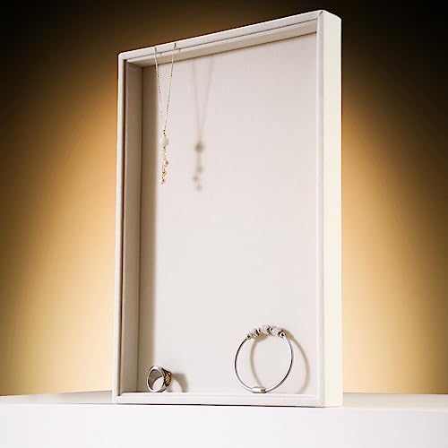 Image of Coward 2Pcs /Set Stackable Jewerlry Organizer Tray Beige Velvet Blank Tray Holder for Beads Bracelets Necklaces Earrings Store Selling or Home Show