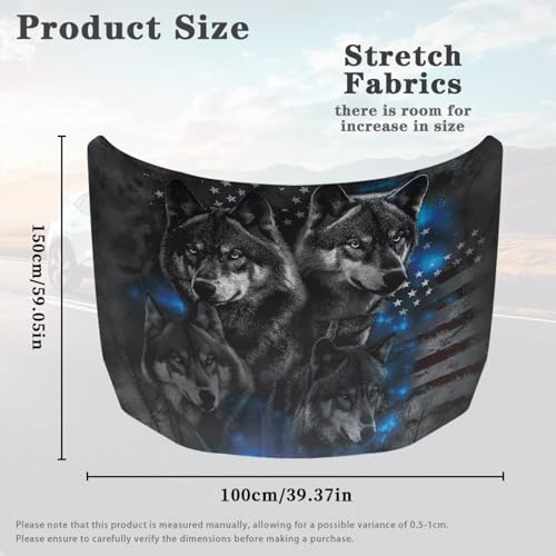 Image of American Flag Wolf Prints Car Hood Cover Elastic Polyester Car Hood Protector Waterproof Automotive Exterior Accessories for Most Cars Sedans Trucks Pickup Sports Cars