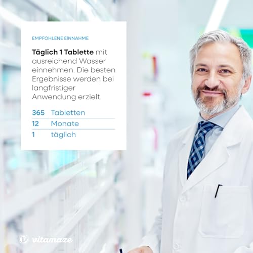 Biotin hochdosiert 10.000 mcg + Selen + Zink für Haarwuchs, Haut & Nägel, 365 vegane Tabletten für 1 Jahr, Nahrungsergänzung ohne Zusatzstoffe, Made in Germany