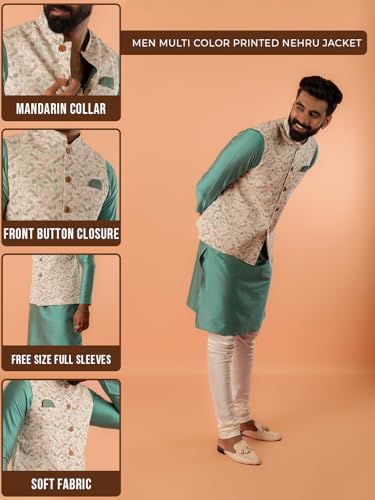 Image of Kisah Men's Cotton Blend Printed Nehru Jacket Regular Fit | Designer Ethnic Layering | Wedding & Occasion Wear