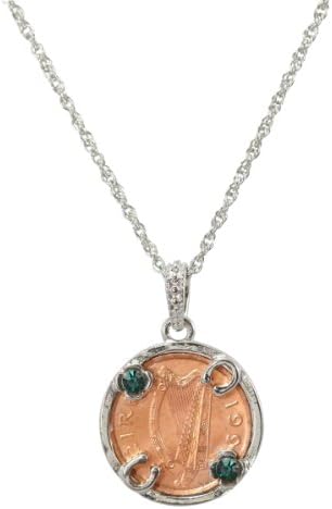 American Coin Treasures Lucky Irish Penny Silvertone Circle Pendant Necklace
