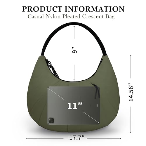 Nylon Crescent Bag Pleated Shoulder Bag, Double Zipper Inside Pocket Large Capacity Casual Waterproof Sling Bag for Women3