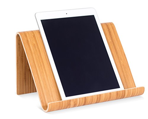 Sofia + Sam Bamboo Tablet Holder And Stand - Natural Wood - Works With Ipad, Surface Etc. - Cookbook Book E-Readers Smartphones - Kitchen Table Top - Wire Organizer #TOP1