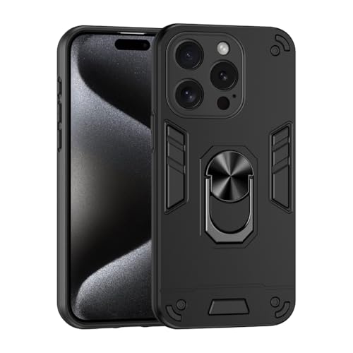 Image of Amazon Basics Kickstand Mobile Cover (360 Rotating Ring Holder) for Apple iPhone 15 Pro (Black)