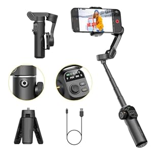 Gimbal Stabilizer for iPhone, 3-Axis iPhone Gimbal Built in 7.8′ Extension Rod, Portable Gimbal Stabilizer w/OLED Display for iPhone/Android, Perfect for TikTok YouTube Vlogging-Smart X2 Black