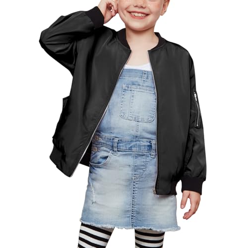 QPANCY Girls Bomber Jacket Classic Zip Up Flight Outerwear Kids Casual Coat with Pockets