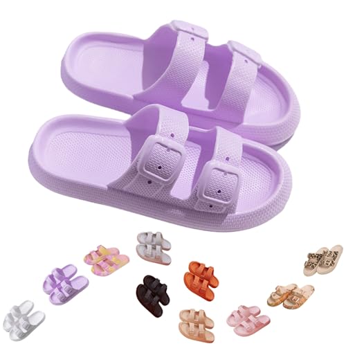 Generic Cloud Slides for Women, Adjustable Double Buckle Slippers, Soft Summer Bathroom Quick Dry Cloud Pillow Slippers