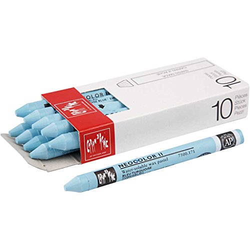 Caran d'Ache NEOCOLOR II 171 TÜRKISBLAU/TURQUOISE BLUE (7500.171) / Pastelle 10 Stück (1er Pack)/ aus Wasservermalbarem Wachs/Für Papier Karton Glas Holz Leder Stoff Stein