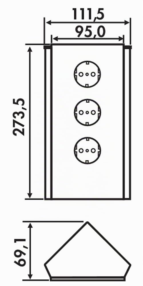 Naber 41910102201 Wipo 3-Wege-Eck-G-Steckdose mit Glasabdeckung, Schwarz