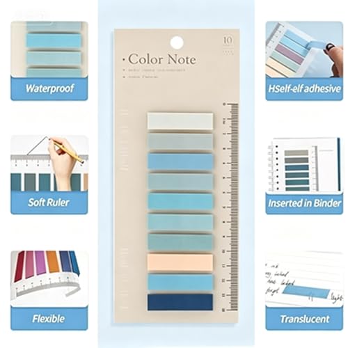 Image of 9Pcs 1800 Sheets Transparent Sticky Note Tabs, Clear Sticky Note Tabs with Book Annotation Tabs Kits, Self-Stick Clear Sticky Notes, Revision Stationary for Tracing, Noting, Review, Sketch Drawings