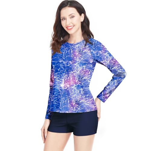 Davena Women 2 Piece Long Sleeve Rash Guard with Built in Bra Swimsuits UPF 50+ Swim Shirt with Boyshort Bottom4