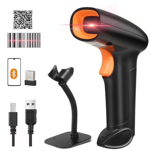 Periféricos, Tools 2D 1D Escáner de Código de Barras Bluetooth, Lector Código de Barras Inalámbrico, Scanner Código de Barras con Conexión USB y Compatible con PC y Laptop,...